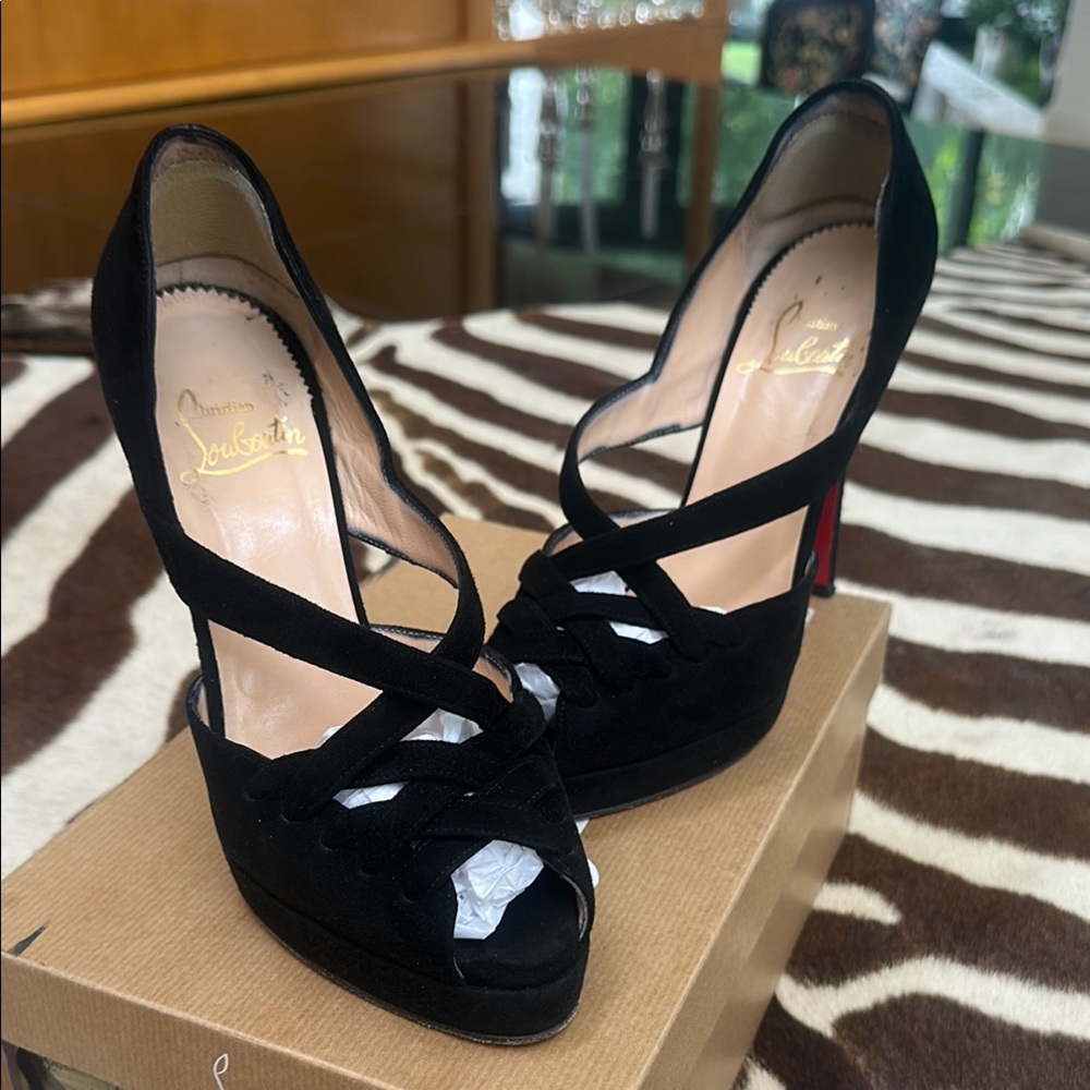 Christian Louboutin Black Suede Sandals/Heeels
